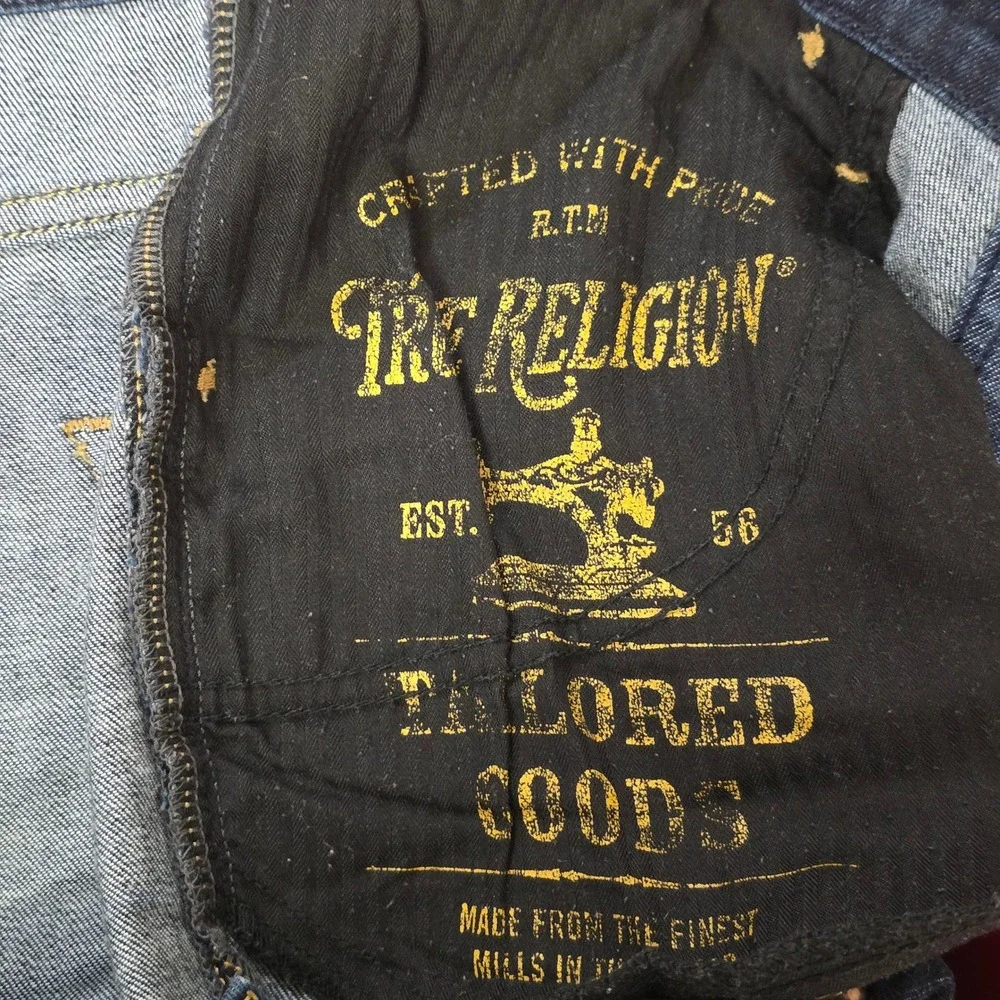 True Religion Jeans Mens 34 Blue Straight Leg Button Fly Made in USA
